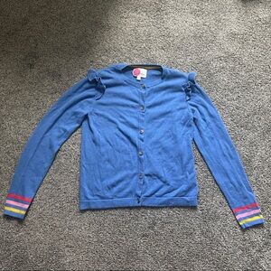 Mini Boden Blue Cardigan with Yellow and Pink Trim